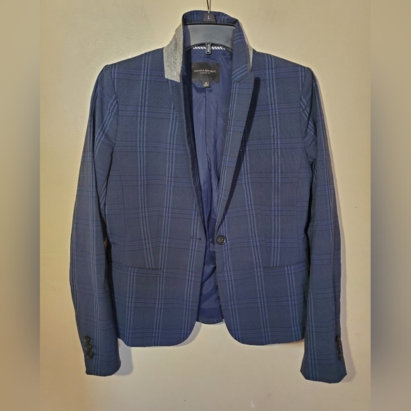 Banana Republic Wool Navey Plaid Blazer Size 6 - Picture 11 of 11